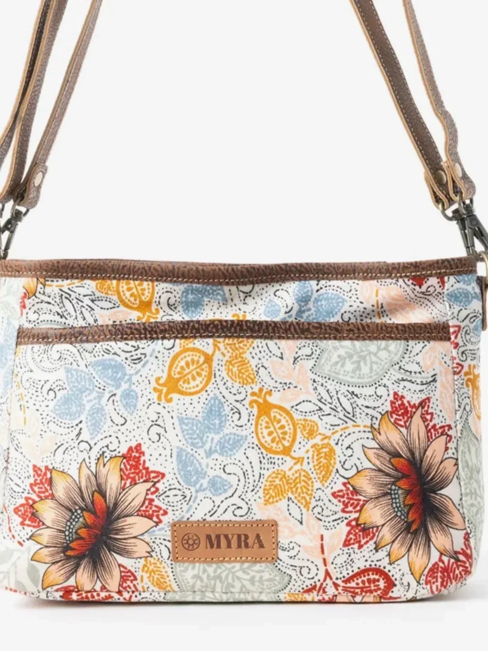 Myra Bag Floral Crossbody in Brown, Red, Yellow, Blue